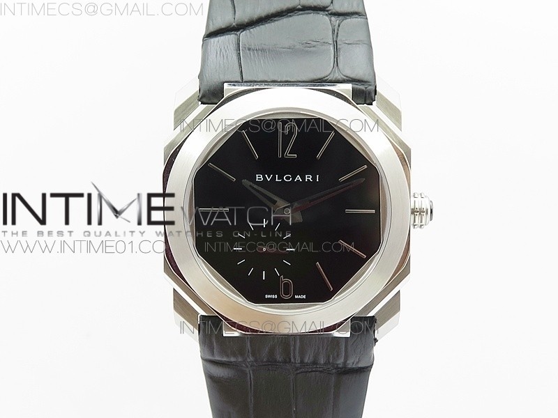 JL공장 불가리 옥토 12028 스틸 블랙다이얼 가죽스트랩 OCTO 12028 SS  BLACK DIAL ON BLACK LEATHER STRAP A2824