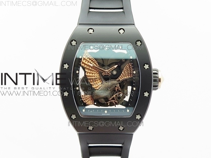 KV 리차드밀 RM023 풀세라믹 로즈골드 이글 스켈레톤다이얼 RM023 REAL CERAMIC CASE EAGLE SKELETON DIAL RG CROWN ON BLACK RUBBER STRAP MIYOTA8215