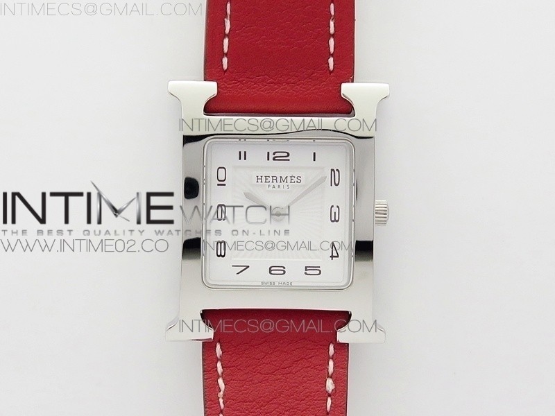 MK공장 에르메스 H아워 스틸 화이트다이얼 레드스트랩 HEURE H LADIES SS WHITE DIAL ON RED LEATHER STRAP SWISS QUARTZ