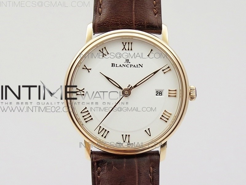 ZF공장 블랑팡 빌레레 6651 로즈골드금통 화이트다이얼 로만인덱스 가죽스트랩 VILLERET 6651 RG WHITE DIAL ON BROWN LEATHER STRAP A1151