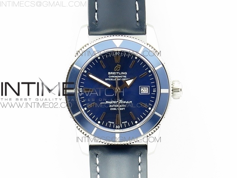 브라이틀링 슈퍼오션 스틸 블루베젤 블루다이얼 가죽스트랩 SUPEROCEAN 42MM A17321 SS BLUE DIAL BLUE BEZEL ON BLUE LEATHER STRAP ETA2824