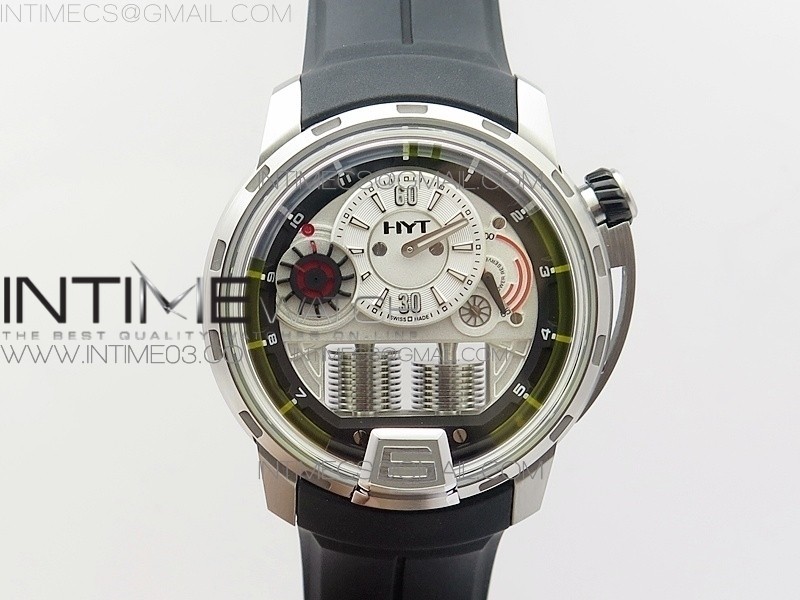 CY공장 HYT 스틸 블랙다이얼 블랙서클 러버스트랩 HYT SS CYF WHITE DIAL BLACK CROWN ON BLACK RUBBER STRAP ASIAN MOVEMENT HTY CAL.101