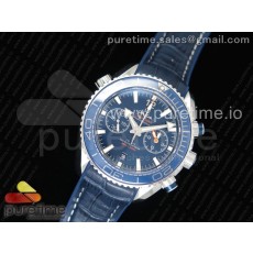 OM공장 V2 오메가 씨마스터 크로노그래프 스틸 블루다이얼 가죽스트랩 Planet Ocean Master Chronometer SS Blue LiquidMetal on Blue Leather Strap A9900 (Black Balance Wheel) V2