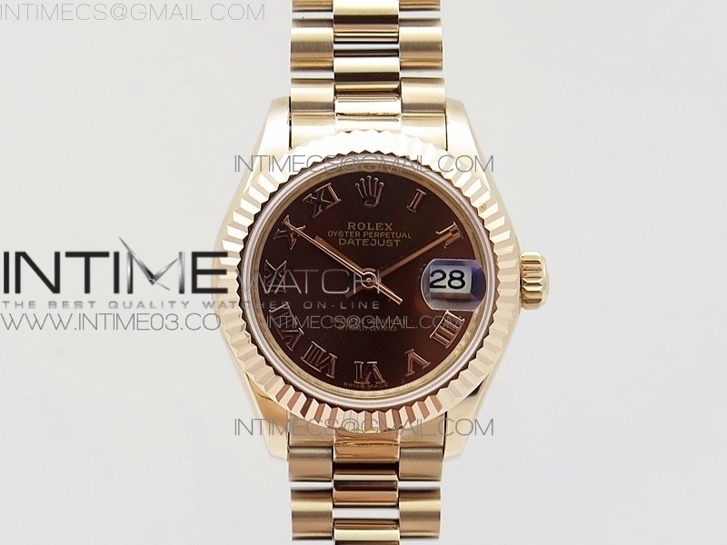 BP공장 롤렉스 데이저스트 28mm 로즈골드금장 브라운다이얼 로만인덱스 브레이슬릿 DATEJUST 28MM RG DIAMOND BEZEL BROWN DIAL ROMAN MARKERS ON RG BRACELET ETA2671