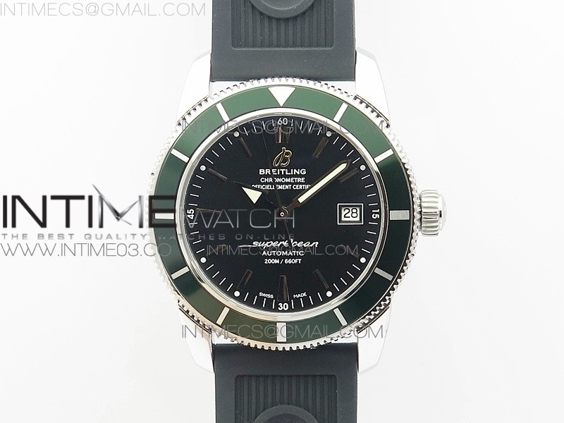 OM공장 브라이틀링 슈퍼오션 42MM 스틸 블랙다이얼 그린인서트 러버스트랩 SUPEROCEAN 42MM A17321 SS BLACK DIAL GREEN BEZEL ON BLACK RUUBER STRAP A2824(FREE RUBBER STRAP WITH BUCKLE)