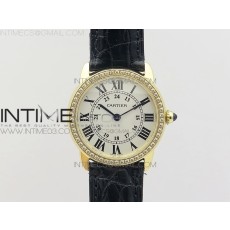 K11공장 까르띠에 롱드솔로 29mm 옐로우골드&다이아케이스 화이트다이얼 가죽스트랩 RONDE SOLO DE CARTIER 29MM YG/DIA WHITE DIAL ON BLACK CROCO LEATHER STRAP RONDA QUARTZ