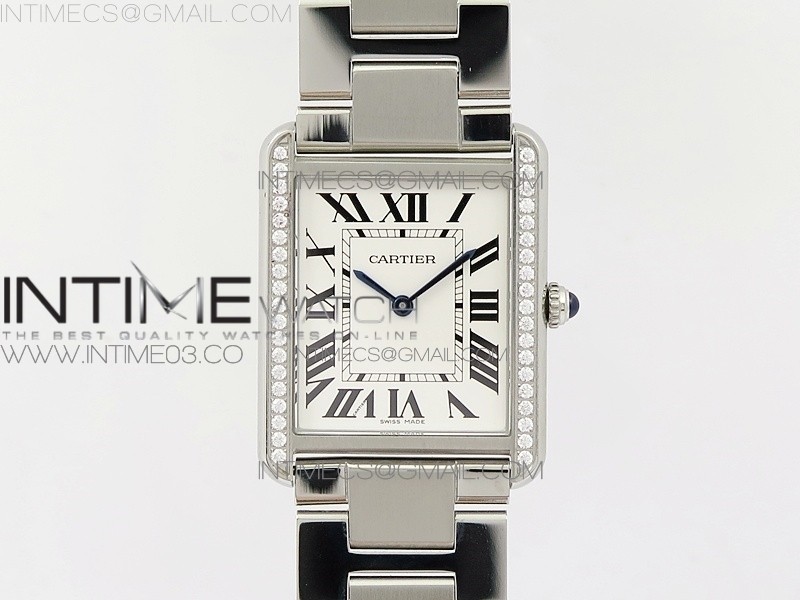 K11공장 27mm 까르띠에 탱크솔로 스틸 TANK SOLO LADIES 27MM SS DIAMOND BEZEL WHITE DIAL ON SS BRACELET RONDA QUARTZ