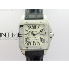 RXW공장 까르띠에 산토스100 38MM 스틸 화이트다이얼 가죽스트랩 SANTOS 100 38MM LADIES SS WHITE DIAL ON BLACK LEATHER STRAP A2892