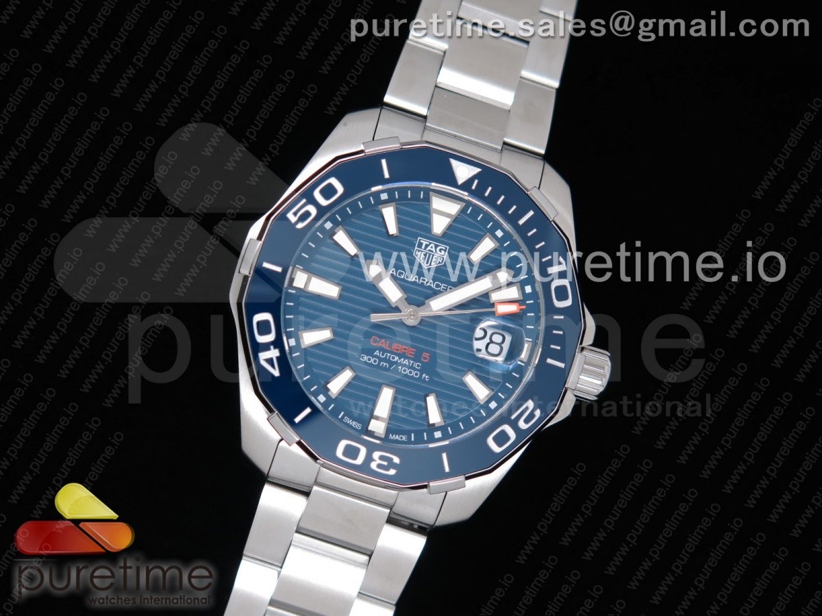 OX공장 태그호이어 아쿠아레이서 칼리버5 41MM 스틸 블루다이얼 싱글레드 브레이슬릿 Aquaracer Calibre 5 SS 41mm Ceramic Bezel Blue Dial 