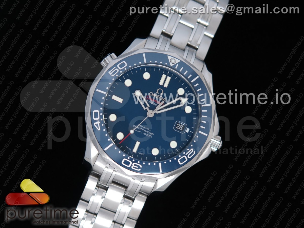 OM 오메가 씨마스터 다이버300 스틸 블루 브레이슬릿 Seamaster 300M Chronometer SS Blue on SS Bracelet A2824 (Black Balance Wheel) V2