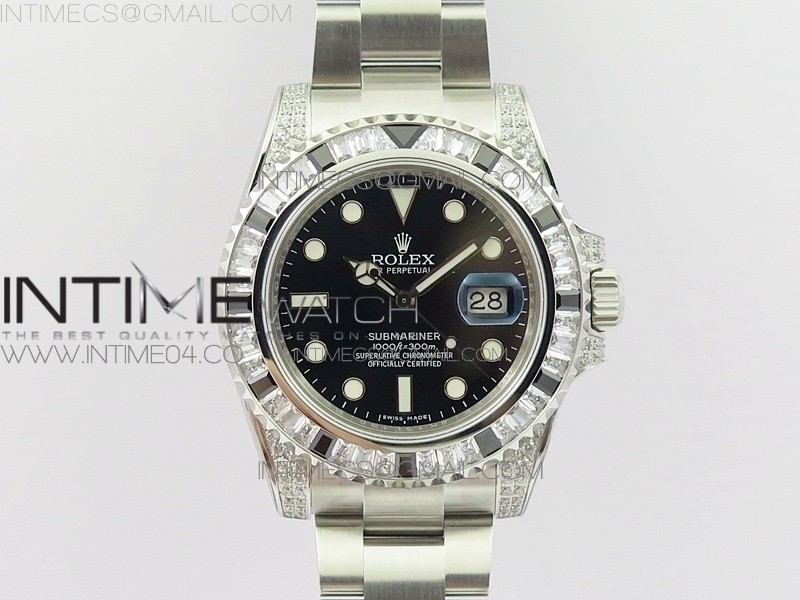 GS공장 롤렉스 서브마리너 바게트다이어베젤 블랙다이얼 SUBMARINER BLACK DIAMOND BEZEL SS BLACK DIAL ON SS BRACELET A2824