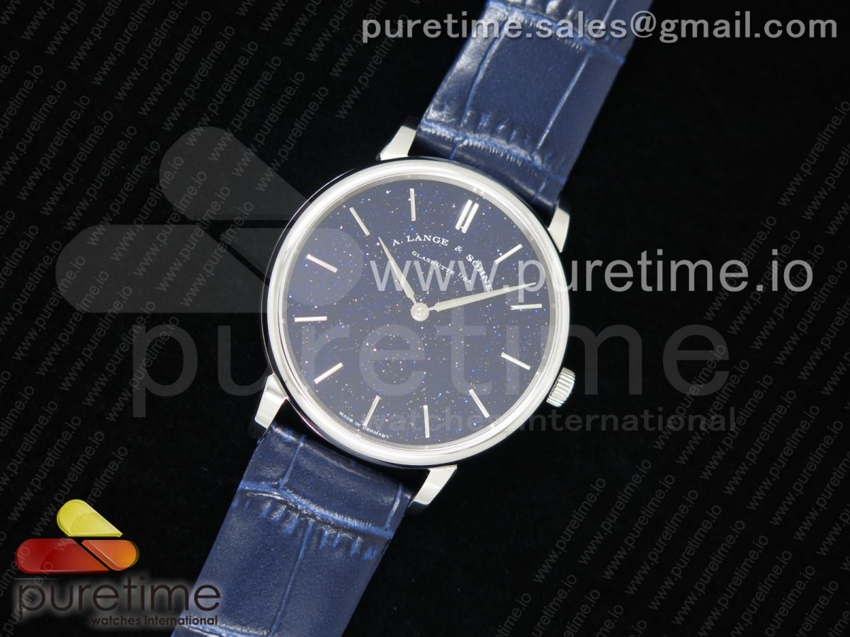 OX공장 아랑에운트죄네 색소니아 블루다이얼 가죽스트랩 Saxonia Thin SS Blue Dial on Blue Leather Strap A2892