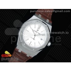 OM공장 오데마피게 로얄오크 15400 화이트다이얼 가죽스트랩 Royal Oak 41mm 15400 SS White Textured Dial on Brown Leather Strap A3120