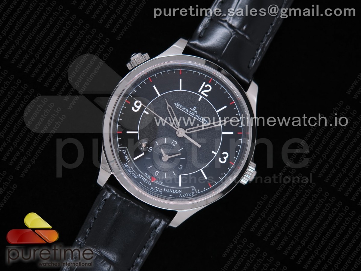 TWA공장 예거 마스터 지오그래픽 블랙다이얼 가죽스트랩 Master Geographic SS 1428530 Black Dial on Black Leather Strap A939