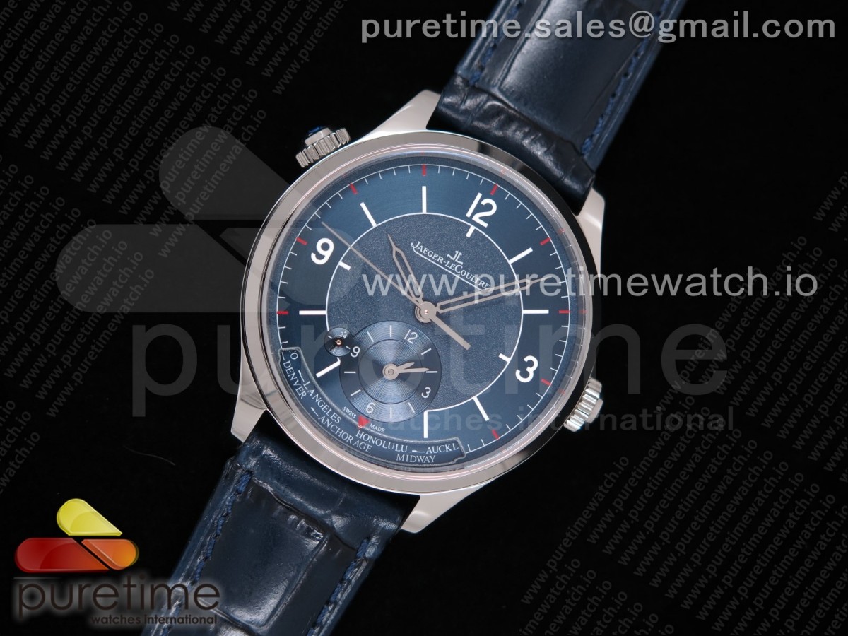 TWA공장 예거 마스터 지오그래픽 블루다이얼 가죽스트랩 Master Geographic SS 1428530 Blue Dial on Blue Leather Strap A939