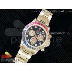 JH공장 롤렉스 데이토나 옐로우골드 금통 레인보우 바게트베젤 블랙다이얼 Daytona 116589RBOW YG Rainbow Crystal Black Dial on YG Bracelet A4130