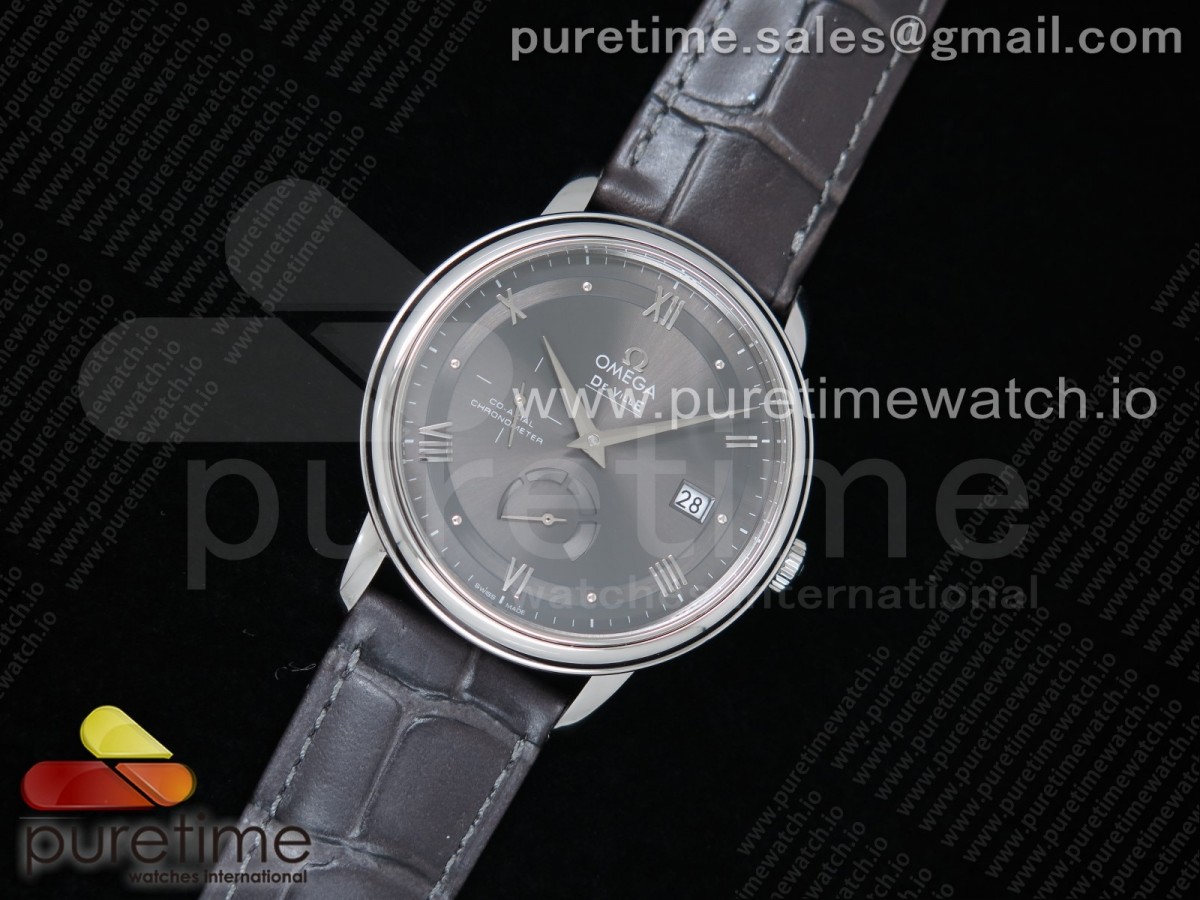 ZF공장 오메가 드빌 프레스티지 파워리저 그레이다이얼 가죽스트랩 De Ville Prestige Real PR SS Gray Dial on Gray Leather Strap MIYOTA 9015