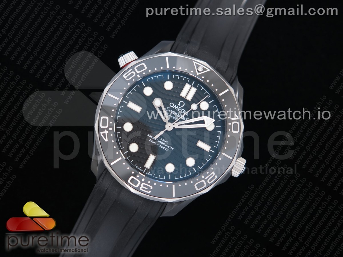 OM공장 오메가 씨마스터 다이버300 PVD 블랙물결텍스쳐다이얼 러버스트랩  2018 Seamaster Diver 300M PVD Black Dial on Black Rubber Strap A8806 (Black Balance Wheel)