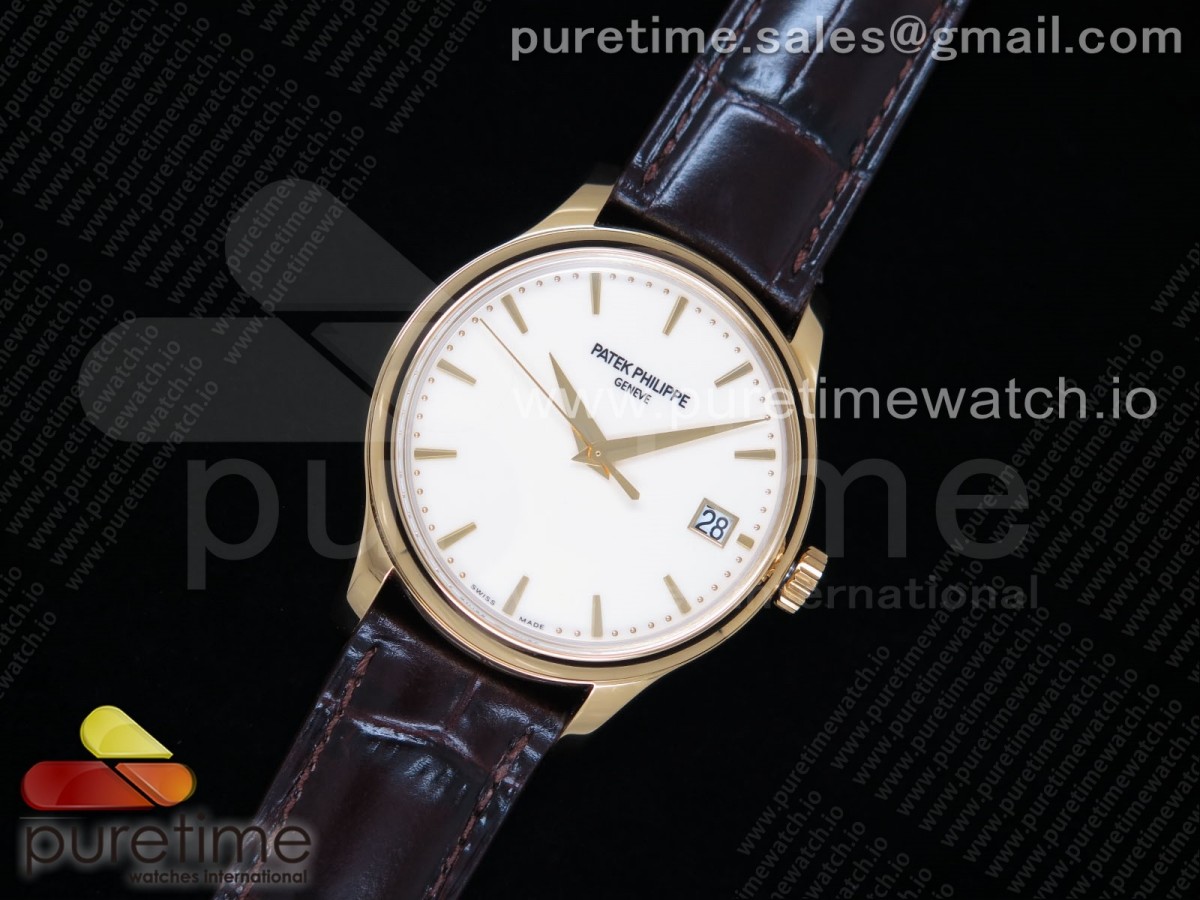 ZF공장 파텍필립 칼라트라바 옐로우골드 금통 아이보리다이얼 가죽스트랩 Calatrava 5227J YG White Dial on Brown Leather Strap A324CS