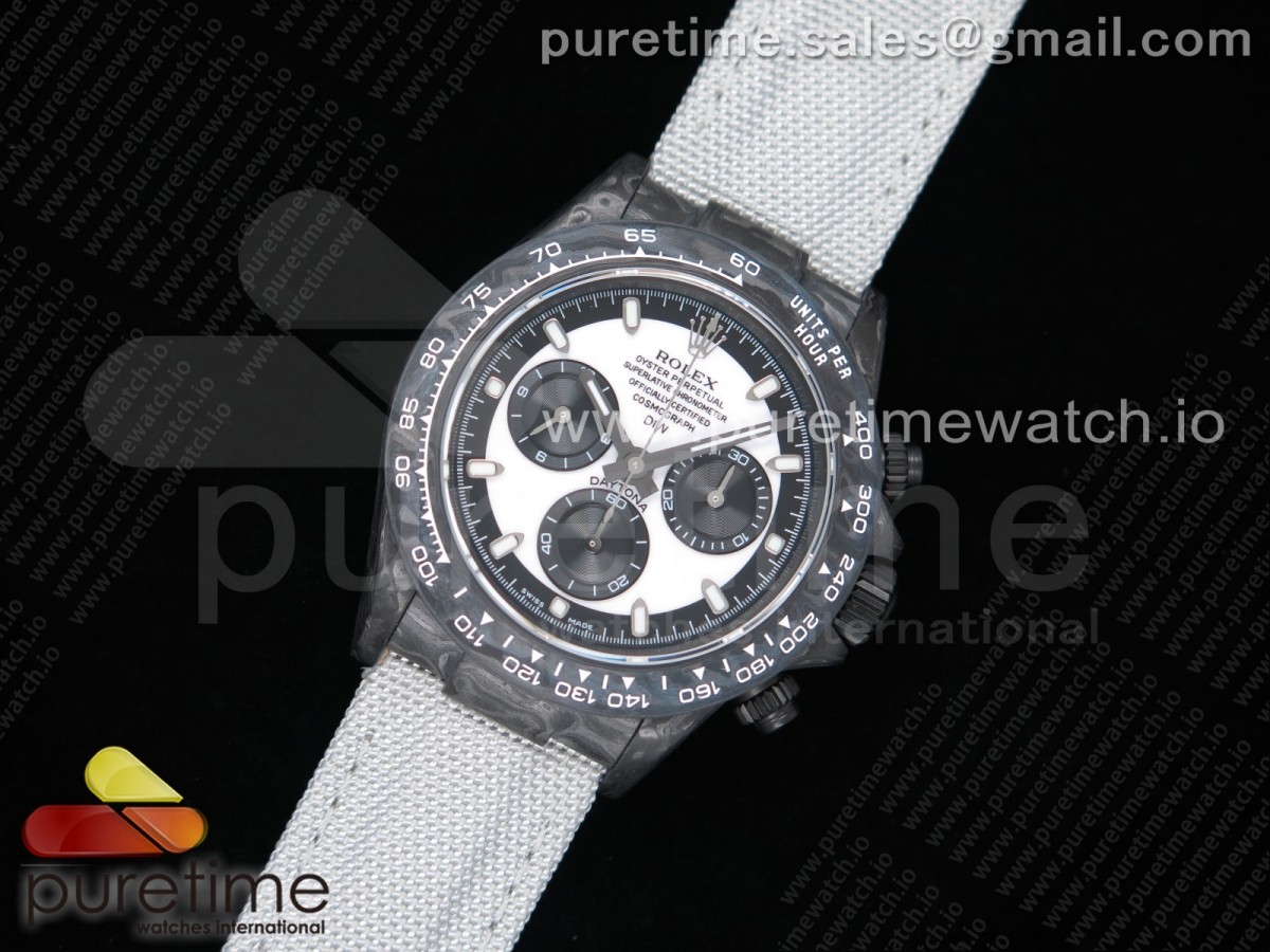 TW공장 롤렉스 데이토나 카본 블랙앤화이트다이얼 나일론 스트랩 Daytona DIW Carbon Case and Bezel White/Black Dial on White Nylon Strap A7750