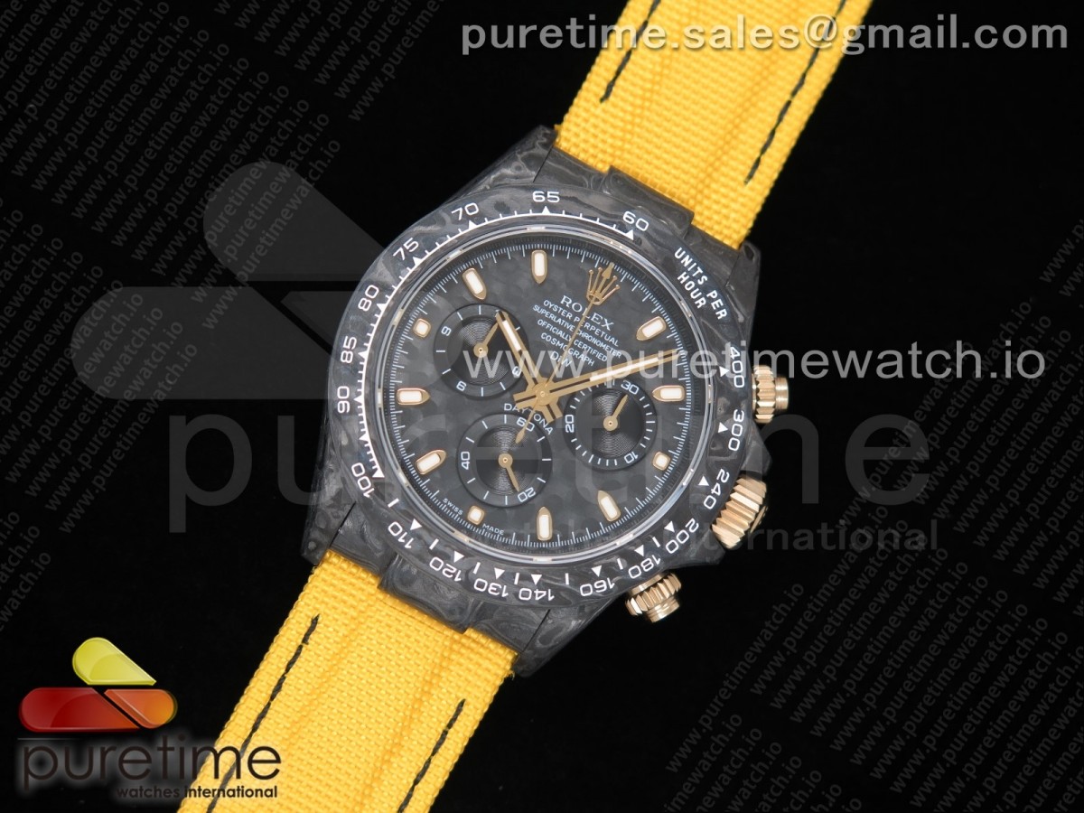 TW공장 롤렉스 데이토나 카본 블랙다이얼 나일론 스트랩 Daytona DIW Carbon Case and Bezel Black Dial on Yellow Nylon Strap A7750