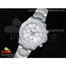 JH공장 데이토나 자개다이얼 브레이슬릿 Daytona SS White Dial Diamonds Bezel on SS Bracelet A4130