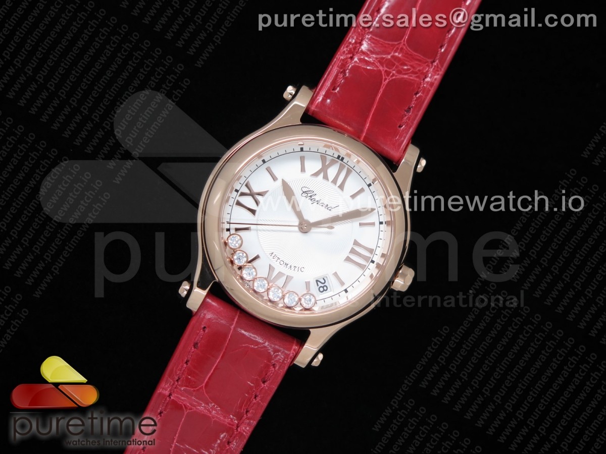 ZF공장 쇼파드 해피스포츠 로골 화이트다이얼 가죽스트랩 Happy Sport Automatic RG 36mm White Dial on Red Leather Strap A2892