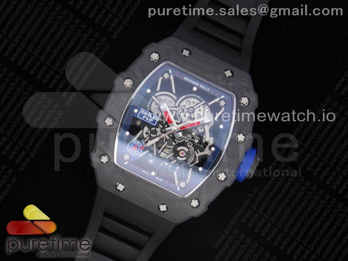 KV공장 V3 리차드밀 RM035-02 스켈레톤다이얼 러버스트랩 RM035-02 Solid Caseback Skeleton Dial Blue on Black Rubber Strap MIYOTA8215 V3