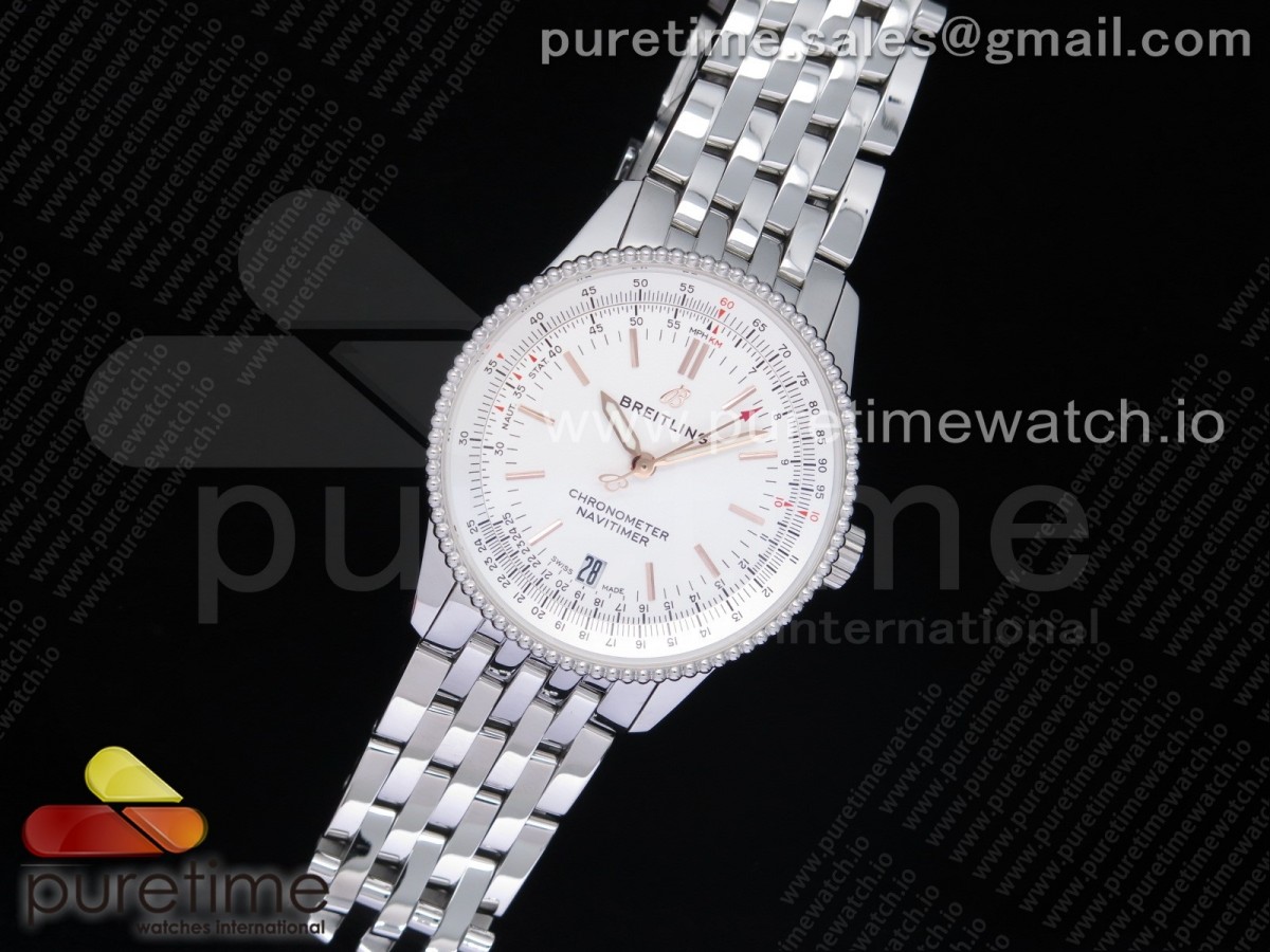 KOR공장 브라이틀링 내비타이머 38미리 화이트다이얼 브레이슬릿 Navitimer 1 38mm SS White Dial White Inner Bezel on SS Bracelet SW200