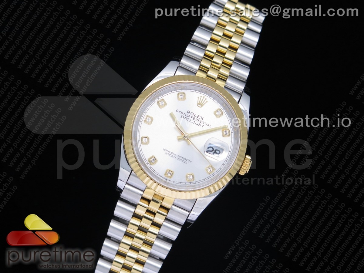 EW공장 롤렉스 데이저스트 36 옐로우골드콤비 실버다이얼 쥬빌레브레이슬릿 DateJust 36 SS/YG 126233 Silver Dial Diamonds Markers on Jubilee Bracelet A3235