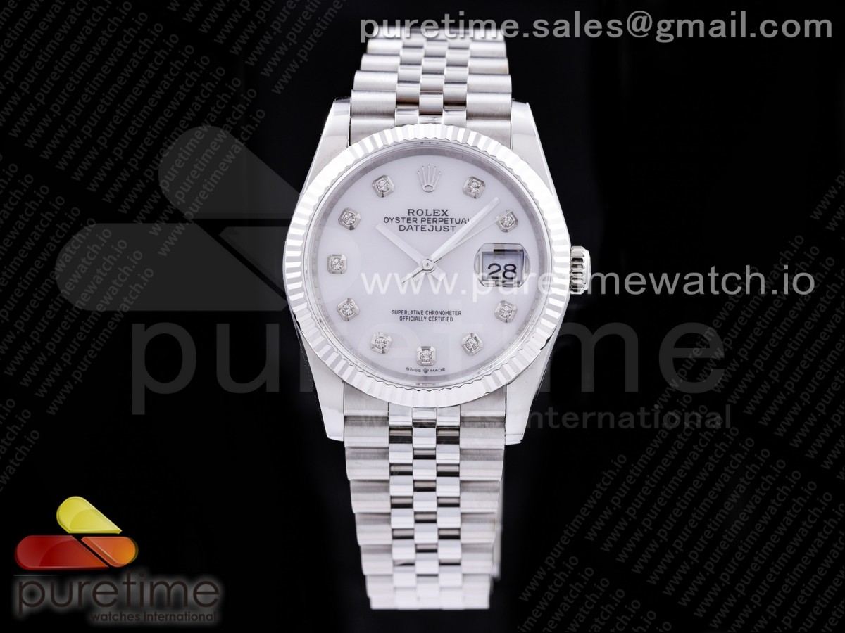 GM공장 롤렉스 데이저스트 36 화이트다이얼 브레이슬릿3235 DateJust 36 SS 126234 904L Steel White Dial Diamonds Markers on Jubilee Bracelet SA3235