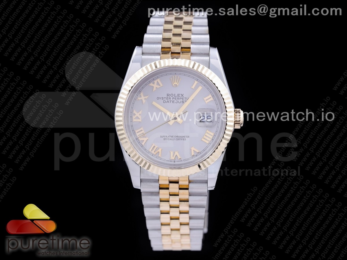 GM공장롤렉스 데이저스트 36 옐로우골드콤비 포금 실버다이얼 브레이슬릿 DateJust 36 SS/YG 126233 GMF Gold Wrapped 904L Steel Silver Dial Roman Markers on Jubilee Bracelet SA3235