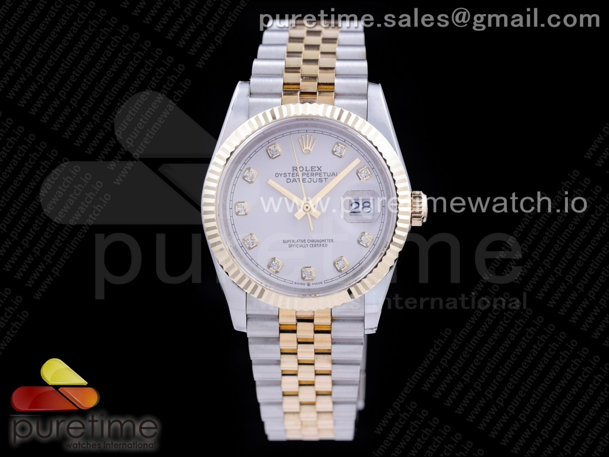 GM공장 롤렉스 데이저스트 36 옐로우골드콤비 포금 화이트다이얼 브레이슬릿 DateJust 36 SS/YG 126233 GMF Gold Wrapped 904L Steel White Dial Diamonds Markers on Jubilee Bracelet SA3235