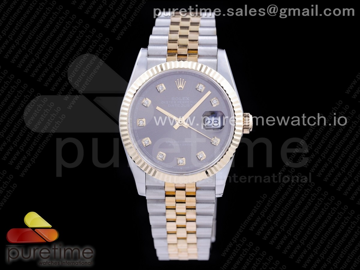 GM공장 롤렉스 데이저스트 36 옐로우골드콤비 포금 그레이다이얼 브레이슬릿 DateJust 36 SS/YG 126233 GMF Gold Wrapped 904L Steel Gray Dial Diamonds Markers on Jubilee Bracelet SA3235