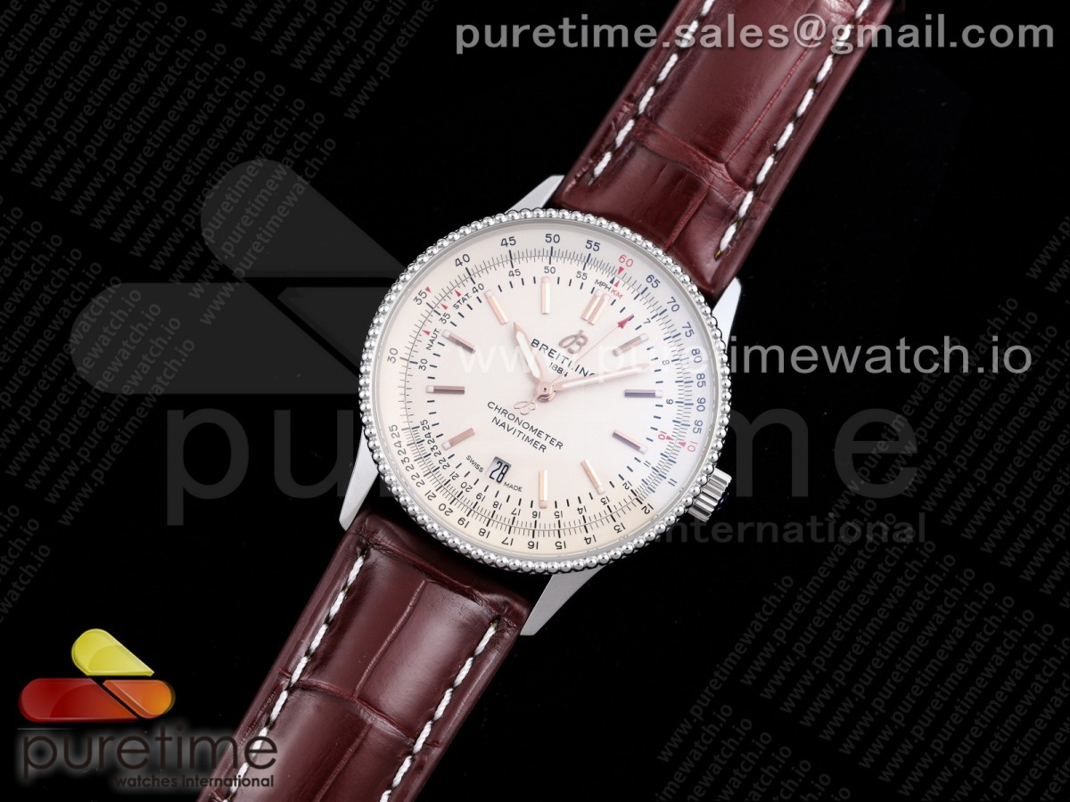 XB공장 브라이틀링 내비타이머 화이트다이얼 악어가죽스트랩 Navitimer 1 SS 41mm White Dial on Brown Croco Strap A2824