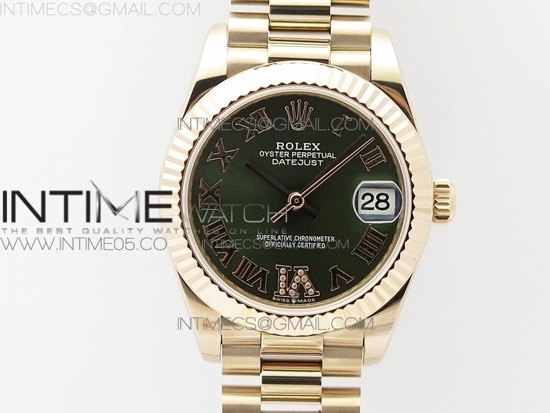 BP공장 롤렉스 데이저스트 31 로즈골드금통 그린다이얼 브레이슬릿2813 Datejust 31mm 278275 RG Green Roman Markers Dial @6 Dia on RG President Bracelet