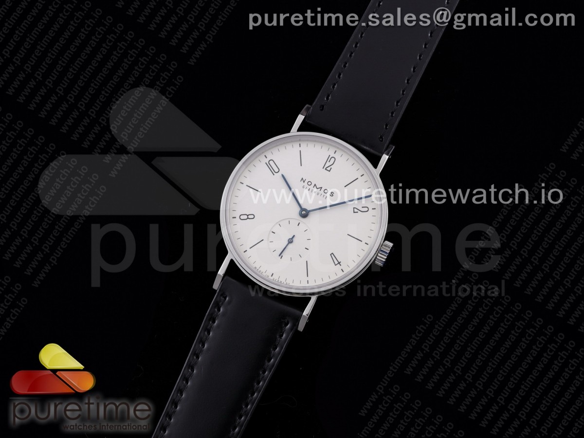 NM공장 노모스 탕고맛 화이트다이얼 가죽스트랩 Tangomat Automatic 38.3mm SS White Dial Numeral Markers on Black Leather Strap A23J