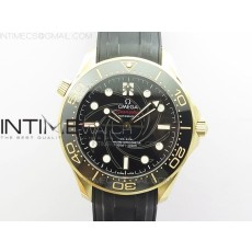 OM공장 오메가 씨마스터 다이버 옐로우골드금통 300M 007 제임스본드 러버스트랩 Seamaster 300m James Bond 007 2019 YG OMF Black dial A8807on Black Rubber Strap