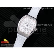 ZF공장 프랭크뮬러 뱅가드 화이트다이얼 거미스트랩 Vanguard V45 SS ZF Best Edition White Textured Dial on White Rubber Strap MIYOTA 9015