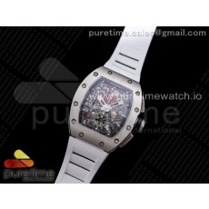 KU공장 V3 RM011 크리스탈다이얼 러버 RM011 SS Chrono Crystal Dial Black on White Rubber Strap A7750 V3