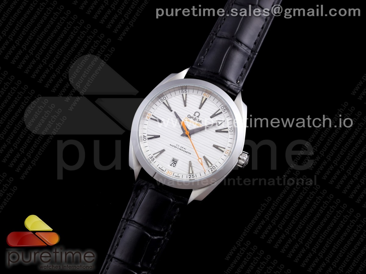 OX공장 오메가 씨마스터 아쿠아테라 화이트다이얼 가죽스트랩 Aqua Terra 150M Master Chronometers OXF 1:1 Best Edition White Dial Orange Hand on Black Leather Strap A8900