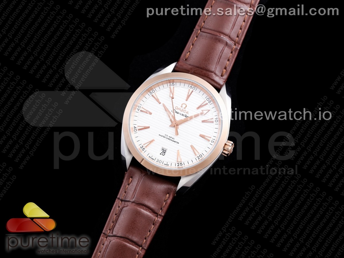 OX공장 오메가 씨마스터 아쿠아테라 화이트다이얼 가죽스트랩 Aqua Terra 150M Master Chronometers OXF 1:1 Best Edition RG Bezel White Dial on Brown Leather Strap A8900