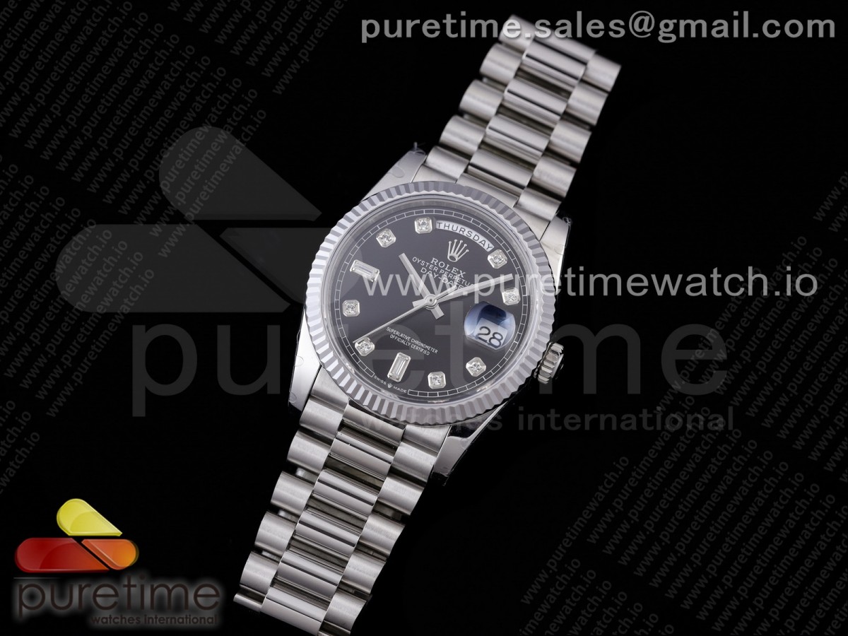 GM공장 데이데이트 36 블랙다이얼 2836 Day Date 36 128239 GMF 1:1 Best Edition 904L Steel Black Dial Diamonds Markers on Bracelet A2836