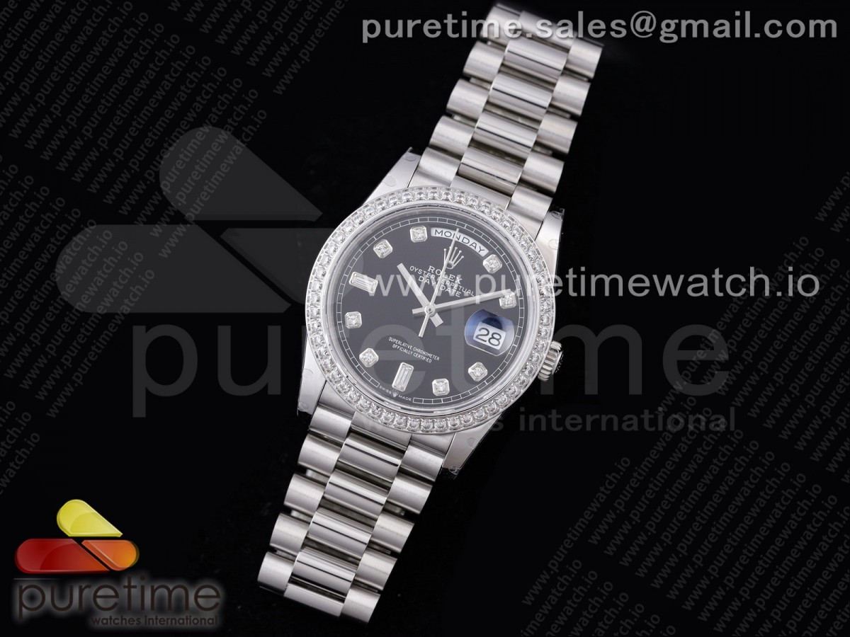 GM공장 데이데이트 36 블랙다이얼 2836 Day Date 36 128239 GMF 1:1 Best Edition 904L Steel Black Dial Diamonds Markers and Bezel on Bracelet A2836