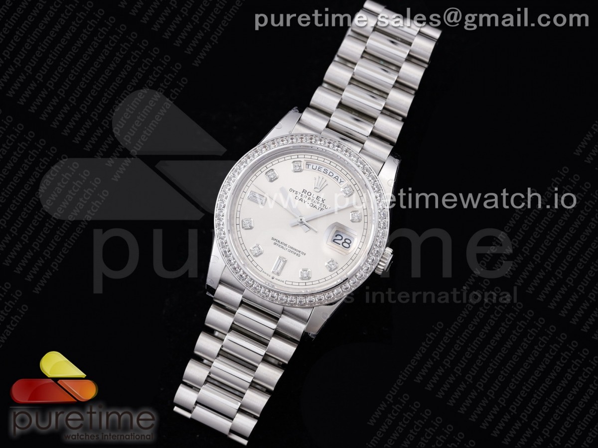 GM공장 데이데이트 36 실버다이얼 2836 Day Date 36 128239 GMF 1:1 Best Edition 904L Steel Silver Dial Diamonds Markers and Bezel on Bracelet A2836