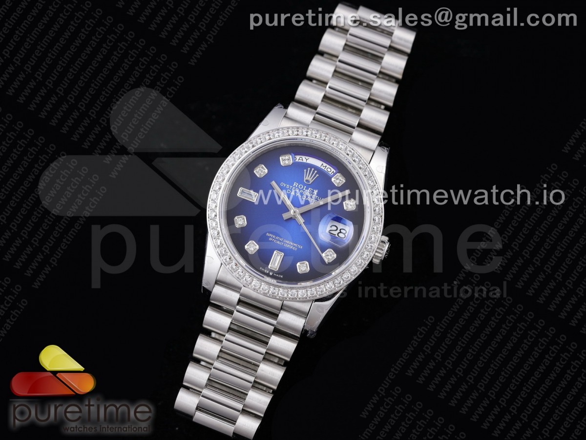 GM공장 데이데이트 36 블루다이얼 2836 Day Date 36 128239 GMF 1:1 Best Edition 904L Steel Blue Dial Diamonds Markers and Bezel on Bracelet A2836