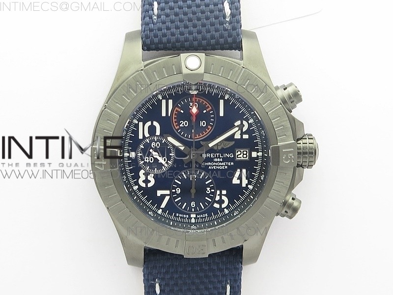 브라이틀링 어벤져 밴디트 티타늄 DLC 블루다이얼 나일론 스트랩 Avenger Bandit V13317 Titanium DLC B50 Best Edition Blue Dial Numbers Makers on Blue Nylon strap A7750