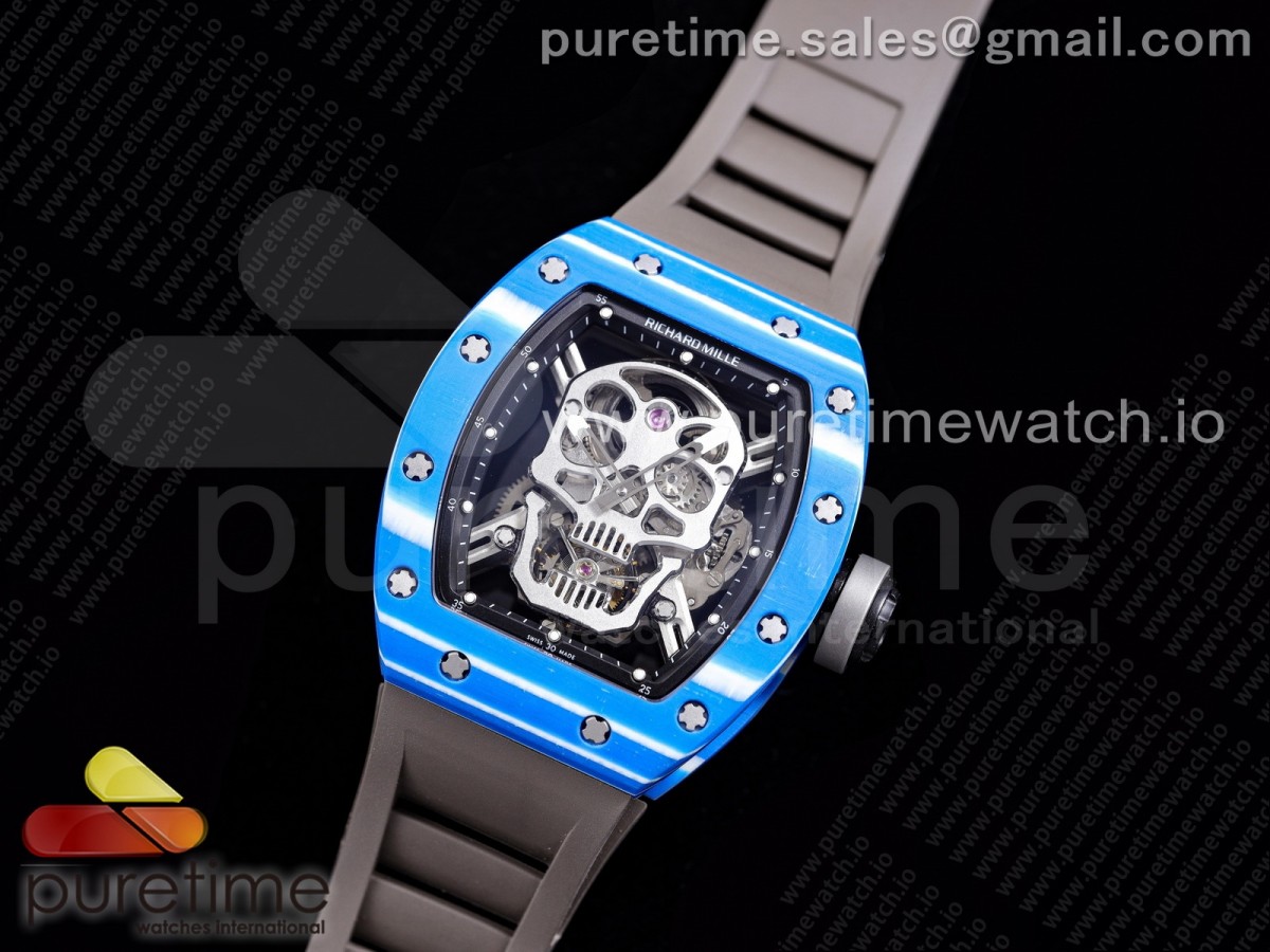 JB공장 RM052-01 뚜르비용 PVD 스켈레톤다이얼 러버 RM052-01 Tourbillon PVD Blue Bezel JBF Best Edition Skeleton Dial on Gray Rubber Strap