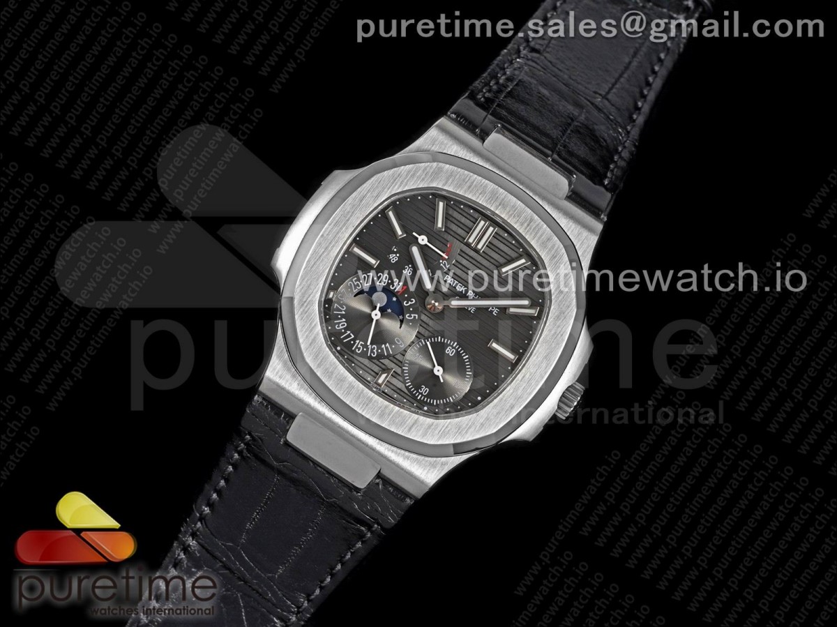 PF공장 노틸러스 문페이즈 그레이다이얼 가죽스트랩 Nautilus 5712 SS PF Best Edition Gray Dial on Black Leather Strap A23J