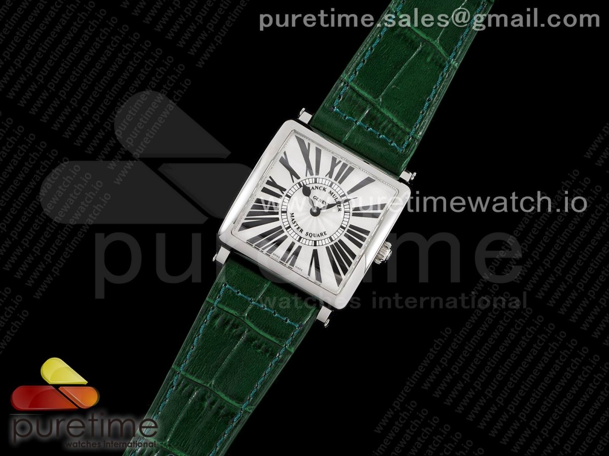 ZF공장 프랭크뮬러 마스터스퀘어 화이트다이얼 가죽스트랩 Master Square SS Ladies ZF 1:1 Best Edition White Black Roman Dial on Green Leather Strap Ronda Quartz